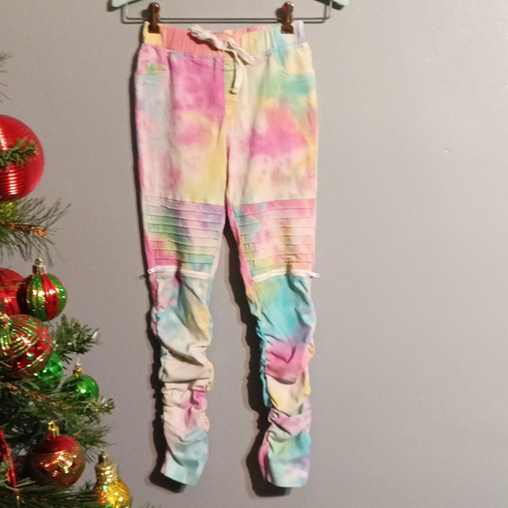 Like a angel girls size 14 pink, yellow and blue tye dye pants